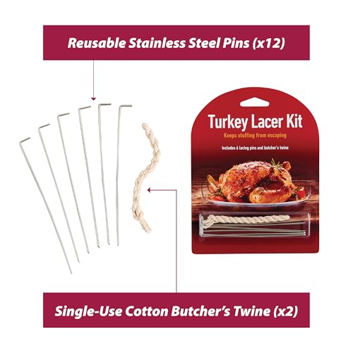 HIC Kitchen Roasting Holiday Turkey Lacer Kit, Cotton Butcher’s Twine, Reusable Stainless Steel Pins, For Trussing Rolled Or Stuffed Poultry And Meat, Set of 2 - size: 2 Lacer Kits