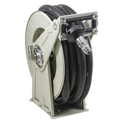 VEVOR Fuel Hose Reel, 3/4 inch x 50 ft Retractable, Spring Driven Auto Swivel Rewind, 300 PSI, Heavy-Duty Carbon Steel Construction with Industrial Grade Rubber Hose, for Diesel Fuel, Kerosene - color: 3/4" 50 Ft