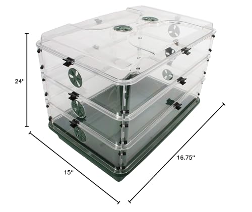 EarlyGrow 95457 24" x 15" x 16.75" Domed Propagator, Green, 3 Side Extenders and Locking Clip Set - size: 3 Side Extenders and Locking Clip Set