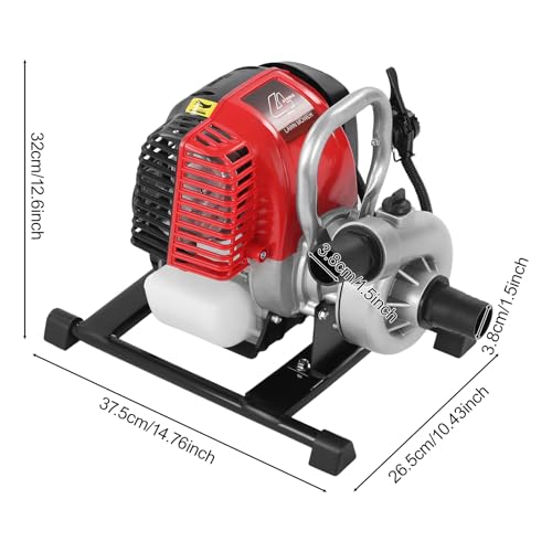 Commercial Gasoline Engine Water Pump 4 Stroke 6.55CC 850W 1.5 Inch Inlet Portable Gasoline Water Transfer Pump with Manual Start, Air-cooling Water Pump for Flood Gardening Irrigation