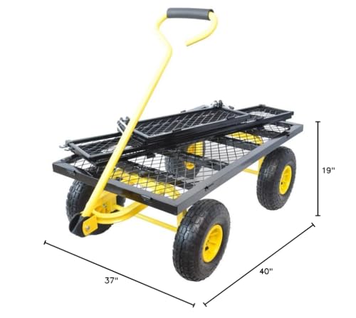 Heavy Duty Mesh Steel Garden Cart Folding Utility Wagon with Removable Sides, Convertible Flatbed Garden Outdoor Hauling Utility Wagon Cart - color: Black
