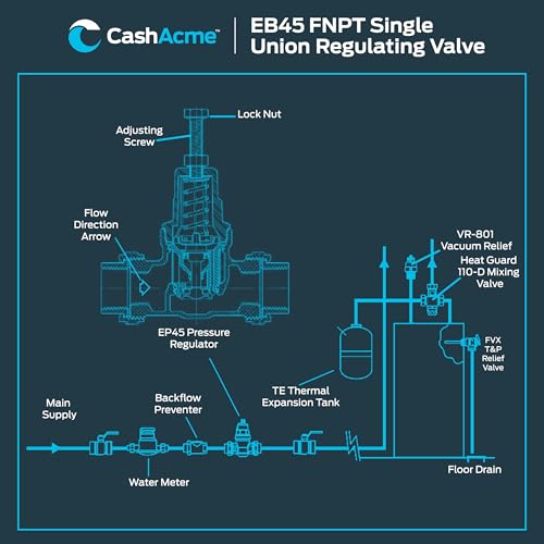 Cash Acme EB45 Pressure Regulating Valve, Single Union, 3/4 Inch NPT Female x NPT Female, Metal Top, 45 PSI, 24463-0045 - size: 3/4 in., style: Metal Top, 45 PSI, NPT Gauge Port