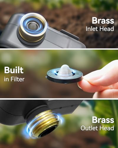 RAINPOINT Sprinkler Timer for Garden Hose - Hose Timer with Cycle & Soak/Rain Delay/Automatic Watering/Manual Watering, Programmable Irrigation System with Large Display, Brass Inlet & Outlet - color: Brassy