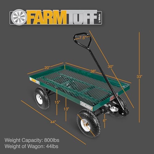 FARM-TUFF Metal Mesh Garden Wagon, 38" x 20" - Heavy-Duty Utility Cart with Flat-Free Tires, 800Lb Capacity & Powder-Coated Frame for Gardening, Landscaping & Yard Work