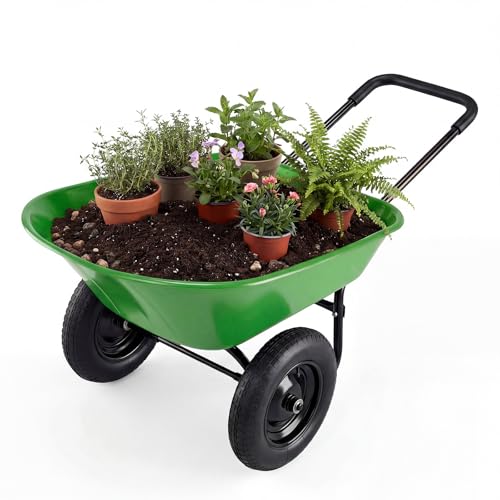 S AFSTAR Wheelbarrow Cart, Heavy Duty Garden Cart with Two 14-inch Pneumatic Tires, Utility Cart for Outdoor Lawn Yard Farm Ranch (Bright Green) - color: Bright Green