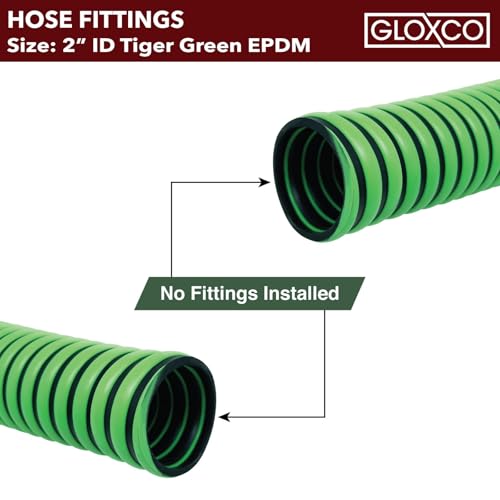 Gloxco Heavy Duty Tiger Green EPDM All Weather Suction Hose, Black Tube, Lime Green Helix, Full Vacuum Suction Rating, 2" Inside Diameter, Made In USA, 40 ft Length - size: 2" x 40 Ft