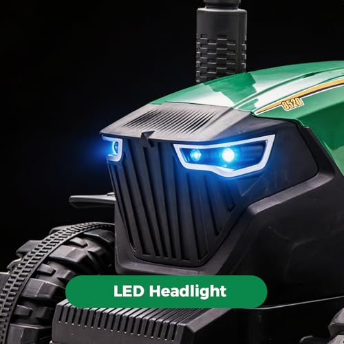 24V Kids Ride-On Tractor with Trailer, 400W Electric Farm Truck with Remote & Pedal Control, Headlights, USB MP3, Power Display, Adjustable Speeds, Safety Belt, Ride-On Toy Gift, Green - color: Green