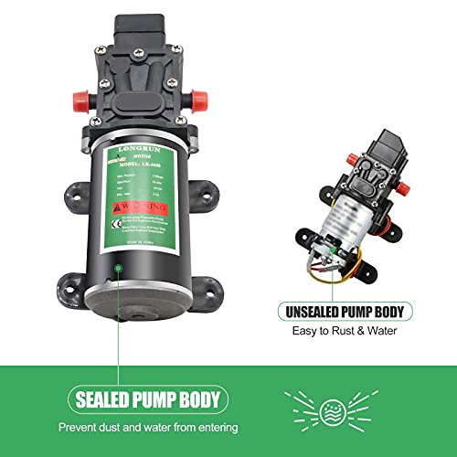 LONGRUN Fresh Water Pump 12V DC Diaphragm Pump with Adjustable Pressure Switch 6L/Min 1.56GPM Self Priming Sprayer Pump with 2 Hose Clamps 100PSI Agriculture Pump for RV Camper Marine Boat Garden Lawn - size: 6L Water Pump