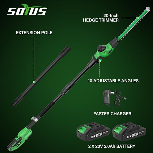 18-Inch 20V Cordless Pole Hedge Trimmer with Extension Pole