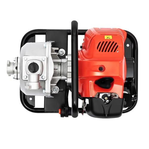 1400W Gas Powered Water Pump 1 inch High Pressure Water Pump 40.2CC 2 Stroke Gasoline Engine Water Pump, Lift 98ft Suction 23ft Speed 6500r/min Agricultural Irrigation Water Pump 282.5ft³/H Flow Rate