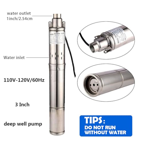 3Inch Stainless Steel Deep Well Submersible Pump - 110V, 8cm Bore, Max. Lift 335ft, 11GPM for Home, Garden, Agricultural Irrigation - size: 1" 110-120V 60Hz 1HP