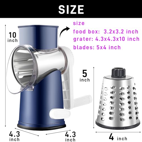 Weltonhm 4 in 1 Large Rotary Cheese Grater Hand Crank (Blue, 4 Graters) - color: Blue, size: 4 Graters