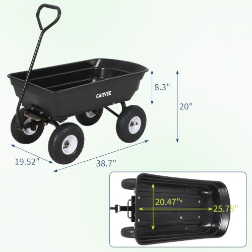 Garvee Garden Dump Cart, 600lb Heavy Duty Poly Wagon with Pneumatic Tires - size: 600LBS