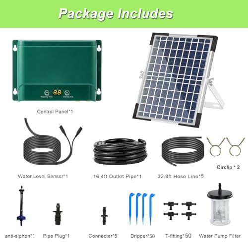 Lewisia 10W Solar Automatic Drip Irrigation Kit Auto Watering System Solar Powered Auto-Irrigation Set for Garden Raised Beds Patio Lawn Greenhouse Potted Plants Up to 50 Plants