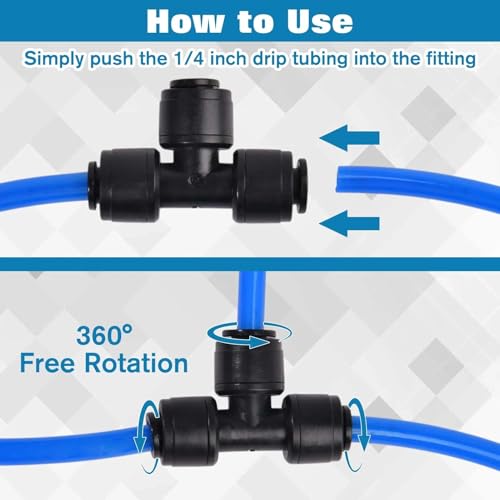 SPEEDWOX 30pcs Quick Efficient Tee Connectors 1/4 Inch Drip Tubing Irrigation Fittings Drip Lock Fittings Leak Free Fittings for Sprinkler Drip Irrigation System Easy to Install for Gardens & Farms