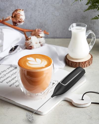 Milk Frother Handheld Battery, Electric Foam Maker Frother Wand, Drink Mixer with Stainless Steel Whisk for Coffee, Matcha, Lattes, Cappuccino Black - color: No Stand