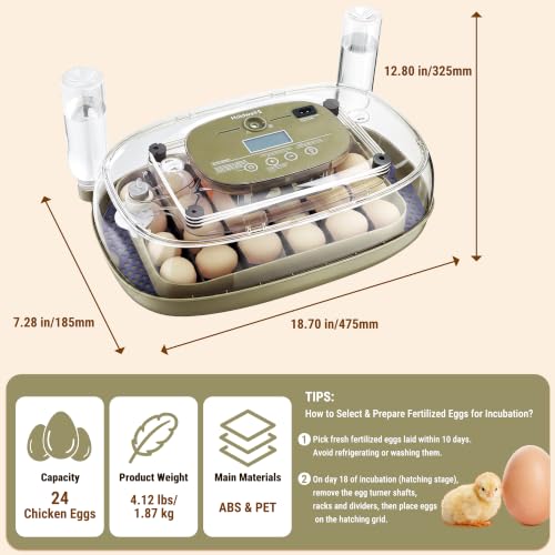 Premium 24 Egg Incubator with Smart Automatic Turner & Egg Candler - size: 24 Egg