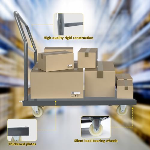 Heavy Duty Platform Truck Moving Flatbed Cart, 24"x36"Push Dolly, 2000 LBS Dolly Cart Flatform with Wheels and Handle, Steel Flatbed Cart for Luggage Moving, Shopping - size: 24"x36"