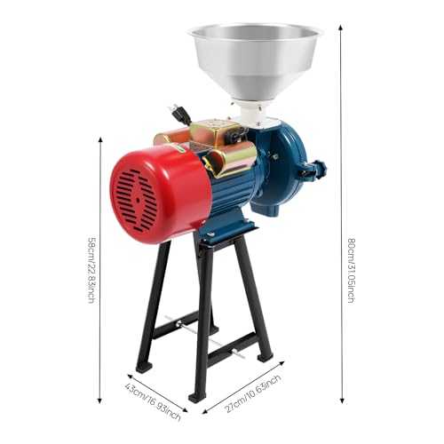 Electric Grain Mill Grinder, 2200W Commercial Dry Cereals Milling Machine, 220V Spice Grinders with Adjustable Fineness and Stainless Steel Funnel for Feed Flour Cereal Wheat Rice Corn Spices Grinding