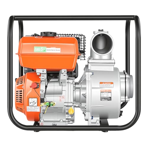 VEVOR Gas Powered Water Pump, 4 in, 422 GPM 8.3HP Semi Trash Water Transfer Pump Portable, Gasoline Engine with 25 ft Discharge Hose, Heavy Duty Frame, Cast Iron Impeller, for Irrigation, Ponds, Pools - size: 4in 8.3 HP 422GPM