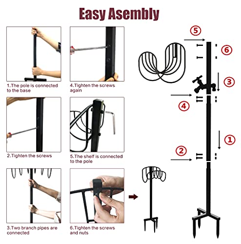 Artigarden Freestanding Garden Hose Holder Stake with Brass Faucet, Heavy Duty Metal Water Pipe Storage Stand Rack for Outdoor - color: Wave With Faucet