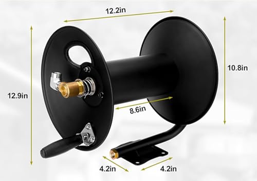 Pressure Washer Hose Reel,100FT Power Washer Hose Reel 3/8" NPT Outlet Pipe Heavy Duty Steel High Pressure Washer Reel 4000 PSI with Hand Crank Swivel Arm
