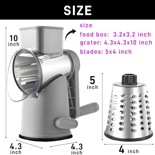 Weltonhm 4 in 1 Large Rotary Cheese Grater Hand Crank (Grey, 4 Graters) - color: Gray, size: 4 Graters