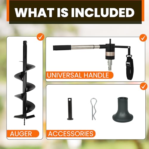 Auger Post Hole Digger 8" Wide 32" Deep - Earth Auger - Trench Digger - Hole Digger Tool for Fence Posts - Electric Post Hole Digger Handles - style: 8" X 32"