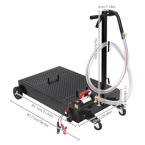17 Gallon Oil Drain Pan with 155W Electric Pump & 7.2 Ft Hose Low Profile Oil Drain Tank Oil Drain Cart with Foldable T-Handle, Oil Change Pan for Car, SUV, Truck - size: B-17 Gallon Oil Drain Pan 155W Electric Pump
