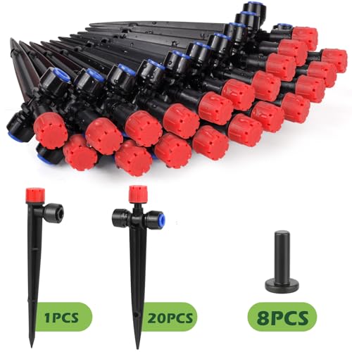 21PCS Adjustable Drip Irrigation Emitters(8-Hole) Kit-Quick Connect for 1/4" Tubing,Dual Adjustment System-Easy to Install Drippers for Precise Garden Watering of Vegetables,Shrubs&Flowers - color: Red 21pcs Two-Way Drip Emitters(8-Hole)