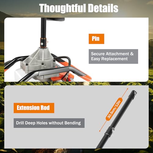 2-Stroke Gas Powered Post Hole Digger, 72cc 2300W Auger Posthole Digger with 3 Drill Bits (4", 6", 8"), 0-300RPM Gas Powered Earth Digger for Fence Planting, Landscaping, 2 Packages Shipped - color: Orange