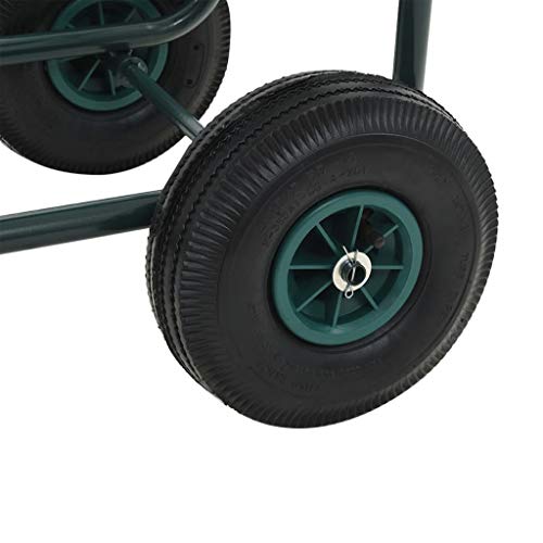Heavy Duty Garden Hose Trolley, Steel Hose Reel Cart with 246.1' Capacity, Storage Basket and 4 Anti-Slip Rubber Wheels, Green