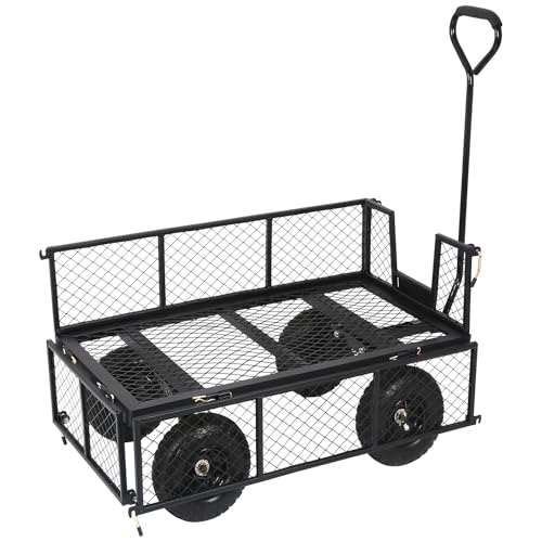 BILT HARD 400 lbs 10" Rubber Tires Steel Garden Cart with 180° Rotating Handle and Removable Sides, 4 Cu.Ft Capacity Utility Heavy Duty Garden Carts and Wagons