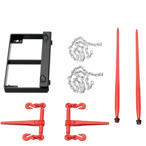 Suitable for Dual Hay Bale Spear 49" 3000 lbs, Heavy Duty Front Skid Steer Loader Tractor Bucket Attachment with Coated Rust Resistant