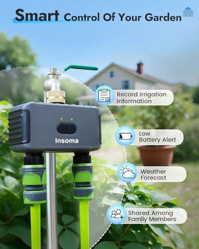 Insoma 2-Zone WiFi Water Timer for Garden Hose, WiFi Hose Timers with Brass Inlet, No-Gateway 2.4GHz Remote APP & Voice Control (Alexa/Google), Rain Delay & Manual Mode for Yard Lawn Garden Watering - size: 2 Zone-Metal-WiFi
