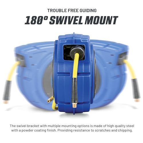 Goodyear Air Hose Reel Retractable 3/8" Inch x 65' Feet Hybrid Polymer Hose