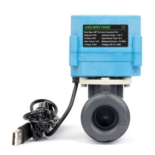 U.S. Solid WiFi Smart Motorized Ball Valve 3/4 inch NPT for Water Control & Irrigation, 2 Way PVC Electric Valve, USB Powered, LED Status Indicator, Flow Direction Window, Remote On/Off Control - size: 3/4 Inch