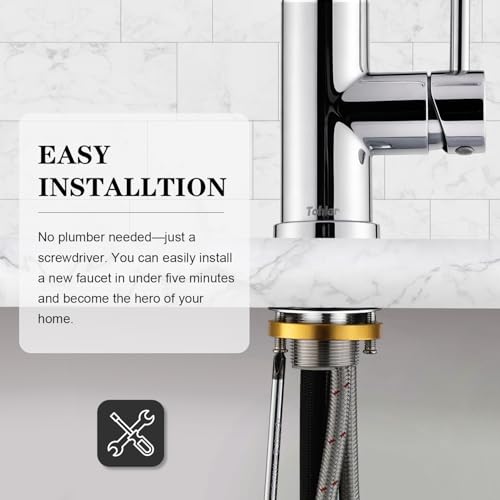 Tohlar Chrome Kitchen Faucets with Pull Down Sprayer and Deck Plate - color: Chrome, style: Standard