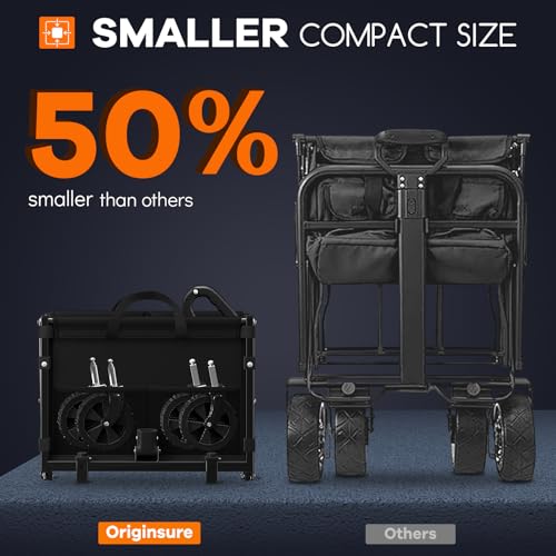 Originsure 100L Portable Collapsible Wagon Cart, 360lbs Heavy Duty, Black