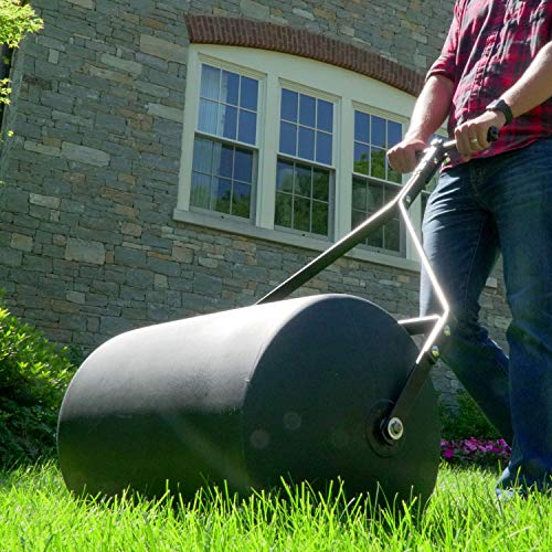 Brinly 270 lb. Combination Push/Tow Poly Lawn Roller with Easy-Turn Tethered Plug, 18 by 24" - Matte Black - color: Matte Black