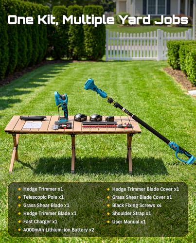 Seesii 20V Cordless Pole Hedge Trimmer & Grass Shears 4-in-1, 9-Ft Reach - color: Dark Blue
