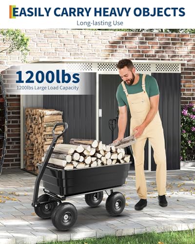 6 Cu.Ft Heavy-Duty Yard & Garden Cart – 1200LB Capacity Dump Wagon with Quick-Release Bed, 10” No-Flat All-Terrain Tires & 180° Adjustable Handle for Soil, Tools, Landscaping & Farming - size: 1200 lbs