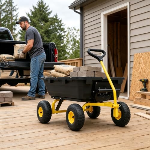 Garden Dump Cart Wagon 900 Lbs, Heavy Duty Yard Wheelbarrow | Upgrade 10" All Terrain Pneumatic Tires,DIY Expansion over 900LBS Capacity, Transportation in Yard, Farm, Garden - color: 900 Lbs|yellow