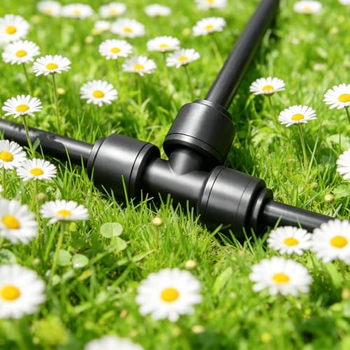 1/4 Inch Drip Irrigation Tee Fittings, 22 Pieces Push-to-fit Tee Connectors for 1/4" Irrigation Tubing Leak Free Drip Line T Parts for Garden Lawn Irrigation System - size: 1/4" Push to Connect Tee