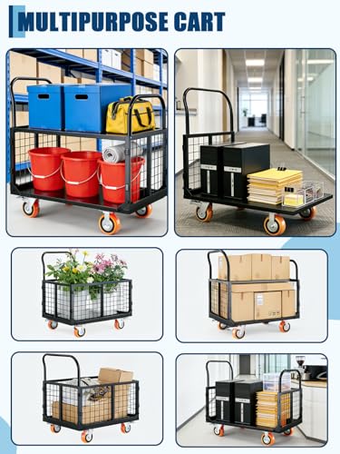 GarveeTech Platform Truck with Cage, 6-in-1 Multi-Purpose Flatbed Cart - color: Black+red