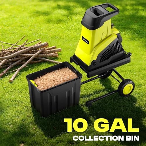 SILVEL Wood Chipper Shredder, 1800W Cutting Diameter of 1.77 inch with 10 Gallon Large Collection Bin, 15-Amp Electric Wood Chipper Shredder for Fast Cleanup, Ideal for Branches, Garden Cleaning,Green - size: Green
