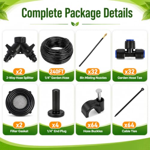 Bonviee 240FT Drip Irrigation System with Adjustable Nozzles - size: 240ft