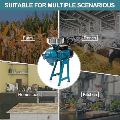 NAIZEA Grain Mills Wet Dry Cereals Grinder, Electric Corn Grain Mill Grinders, Heavy Duty 3000W 110V Commercial Grain Machine, Wheat Feed Flour Mill with Funnel (Dry & Wet Grinder) - color: Dry & Wet Teal