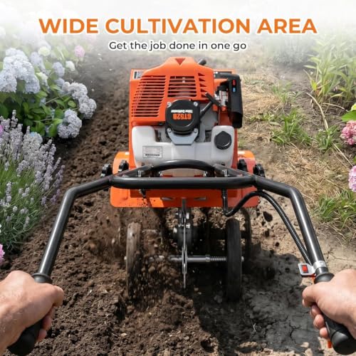 72CC 2-Stroke Gas Tiller Cultivator - 10" Working Width & 5" Depth