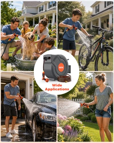 5/8 in 115 ft Retractable Garden Hose Reel with 9-Pattern Sprayer Nozzle - size: 5/8 inch 115 FT Black